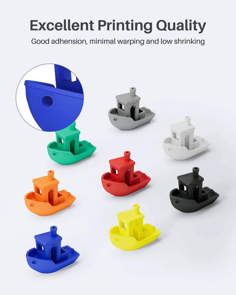 3D printed multicolored boats demonstrating PLA Filament 1.75mm Black 1Kg Spool For FDM 3D Printers With 0.02mm Accuracy