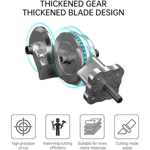 Heavy Duty Pro Grade Sheet Metal Cutter Attachment For Electric Drills With Double Headed Nibbler showing gear design
