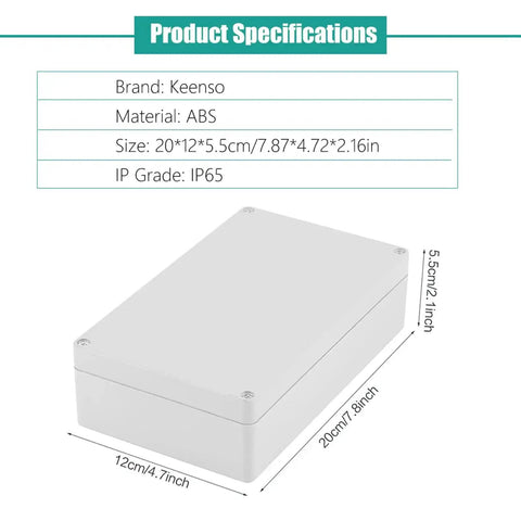 IP65 Waterproof ABS Plastic Project Box Power Control Enclosure 200x120x56mm with product specifications