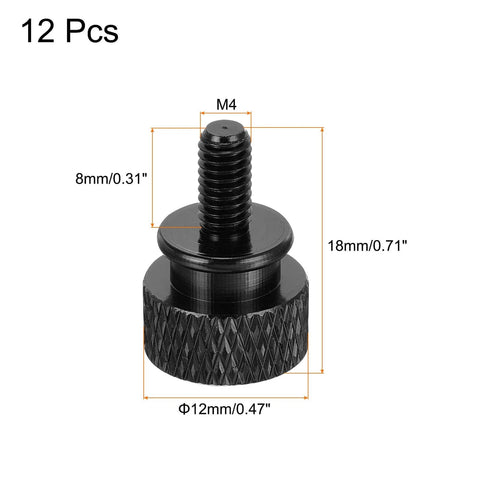 12 Pack Knurled Thumb Screws M4x8mm For PC Case Aluminum Alloy Black Hand Tighten No Tool Needed Computer Case Fasteners