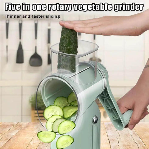 5 In 1 Gourmet Cheese Grater And Veggie Slicer, Carrot Shredder, Fruit Slicer, Potato Crinkle Cutter, Hand Crank Chopper in use