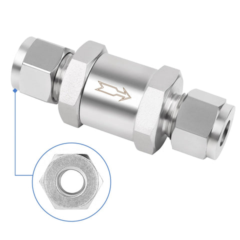 Yoebor 304 stainless steel detachable compression check valve, 3/8 in. OD x 3/8 in. OD, one-way water/oil/gas valve