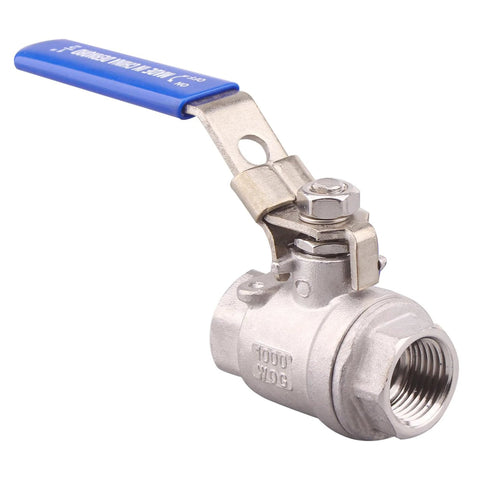 DERNORD 304 stainless steel ball valve, 1/2 inch NPT, full-port with blue lever handle.