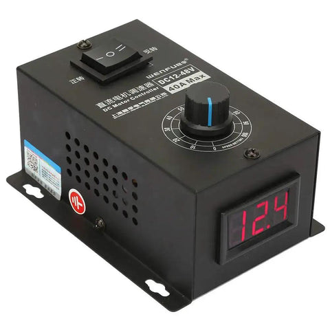 Beefy DC Motor Speed Controller For Power Projects 12V To 48V 40A PWM Brush Motor Governor with digital display and dial tuning.