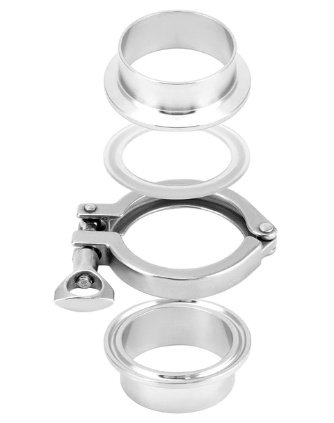 QWORK 304 stainless steel sanitary clamp fitting set for 2 in pipe, ID 51mm: ferrule, gasket, clamp, end cap (2 sets)