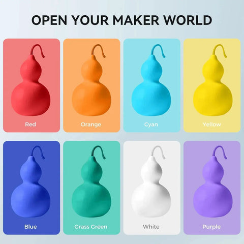 Eight Color 1.75mm PLA Filament 250g Mini Spools Bundle for Beginners displayed in various colors.