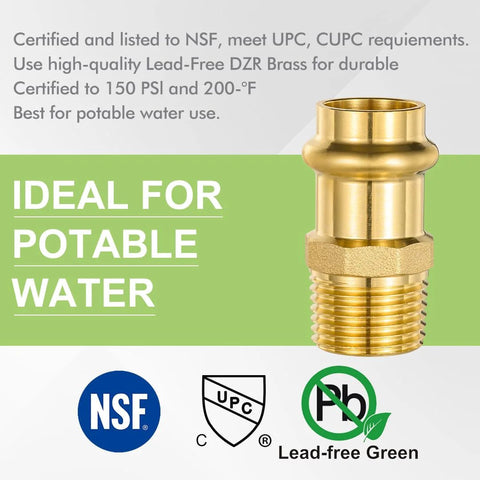 Brass ProPress fitting, 1/2 in x 1/2 in MNPT male adapter with EPDM O-ring