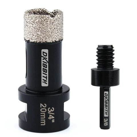 3/4 Inch Dry Diamond Core Drill Bit For Tile Porcelain Ceramic Granite Brick Concrete With Vacuum Brazed Hole Saw And 5/8-11 To 3/8 Hex Shank Adapter By DKIBBITH For Grinders Ideal For Cutting Holes In Shower Plumbing And AC Installations