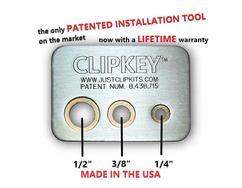 Impact Wrench Pro Grade Gear Kit With ClipKey Installation Tool showing 1/4, 3/8, 1/2 inch holes, made in USA