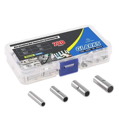 Non Insulated Butt Connectors Kit 220 Pieces Assortment For Quick DIY Wiring Splices And Crimp Terminals Wide AWG Range From 22 Down To 10