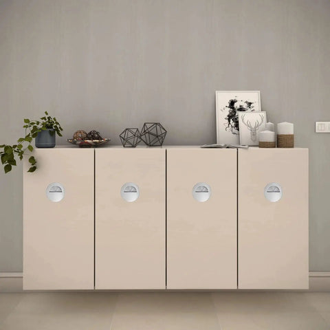 Cabinet with 2 Pcs Round Hidden Flush Door Pulls Recessed Stainless Steel Handles in Brushed Nickel Finish 60mm for sliding doors.