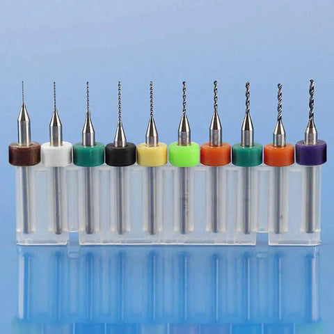 PCB Drill Bits Set 50 Pieces High Quality Tungsten Carbide Spiral Flute Bits with varying sizes in plastic holder