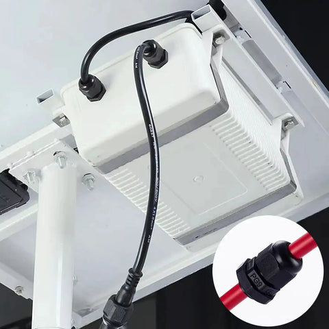 Waterproof Cable Gland Set 100 Piece Kit With Gaskets in PP Box Adjustable Black 3-25mm Cable Connectors installed on panel