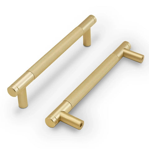 10 Pack 5 Inch Brushed Brass Knurled Cabinet Handles for Kitchen Cabinets Gold Pulls Front View