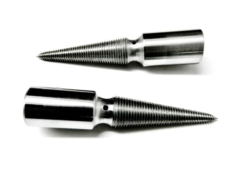 Set of two machined solid steel spindles with 3/8 inch arbor hole, 3-1/2 inch long for Baldor lathe motor friction grip, left and right