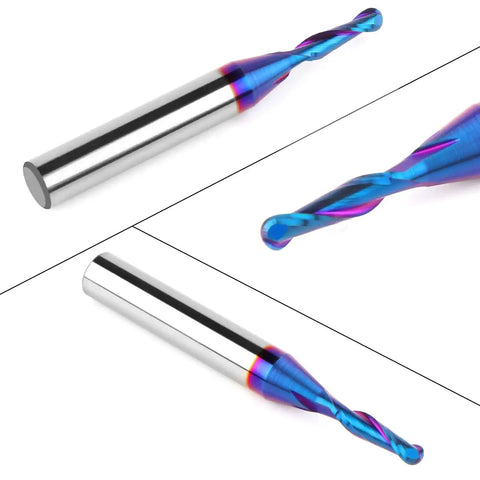 Carbide Ball Nose CNC Bit 1 Quarter Inch Shank 1 Eighth Inch Cutting Diameter End Mill Spiral Router Bit For Wood Carving And Engraving Nano Blue Coating Pro Grade By EANOSIC
