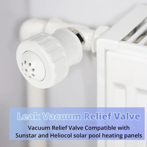 White 3/4-inch PVC vacuum relief valve for pool solar panels, compatible with Heliocol and Sunstar systems