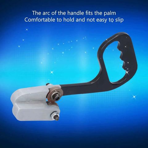 Stainless Steel Metal Sheet Cutter Hand Plate Shear with round-edge blades and ergonomic handle against blue gradient background