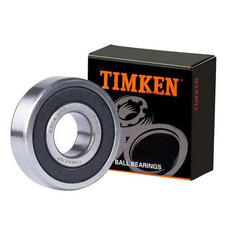 Timken 6304-2RS double rubber-seal ball bearing, 20x52x15 mm, shown with black Timken box