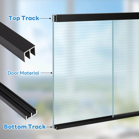 Metal Sliding Door Track Kit For 1/4-Inch Glass Panels, 48-Inch Black Track System For Cabinets Or Windows, shown installed