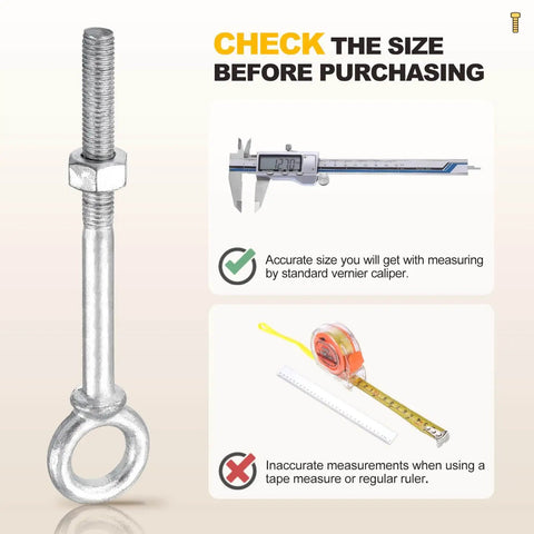 Heavy Duty Half Inch By Six Inch Carbon Steel Eye Bolt With Lifting Ring, Threaded Eye Bolt For Hoisting Loads shown with measuring tools
