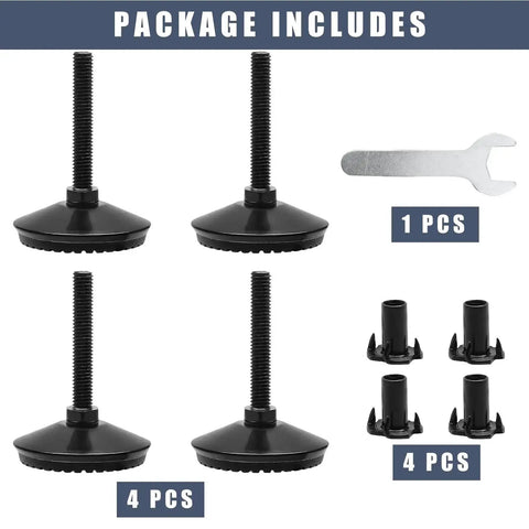 4 Pack M8 Furniture Levelers Adjustable Feet For Tables, Sofas, Cabinets, Workbenches Plus Heavy Duty Stabilizers, T Nuts, Wrench