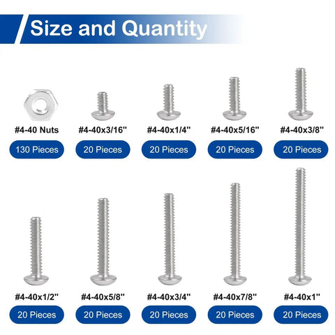 310 Piece 4-40 Phillips Pan Head Machine Screws Assortment Kit In 304 Stainless Steel With Fully Machine Thread Includes 9 Lengths