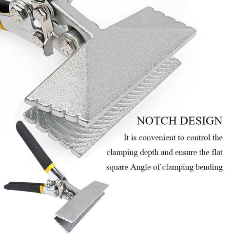 6 Inch Hand Seamer Tool For Sheet Metal Bending And Flattening With Straight Jaw And Non Slip Handle, close-up of notch design.