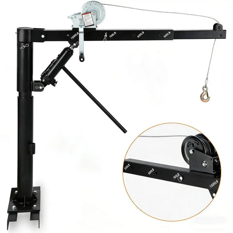 Garvee 1000 lb pickup truck crane with hydraulic hoist, manual winch, 4-position adjustable black boom, 360° swivel