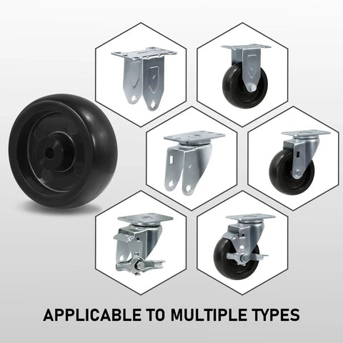 4 Inch Polypropylene Caster Wheels Replacement Set Of 4 With 400 Lb Load Capacity Each, non marking wheels with mounts shown