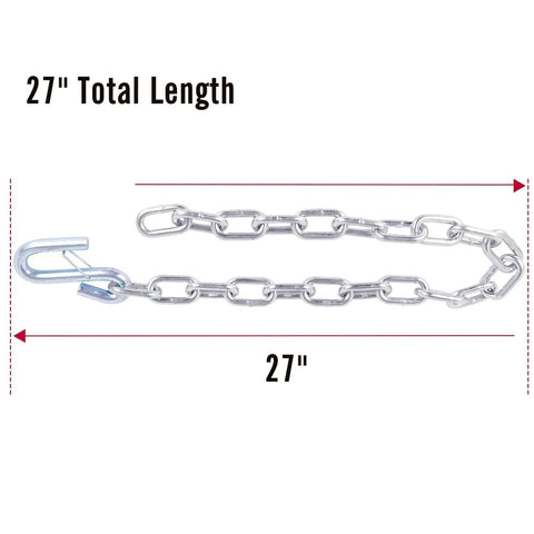 27 Inch Trailer Safety Chain Kit With 5/16 Spring Hook Grade 30 7000 Lb Capacity Zinc Plated SAE Compliant Pack Of 2 showing chain details