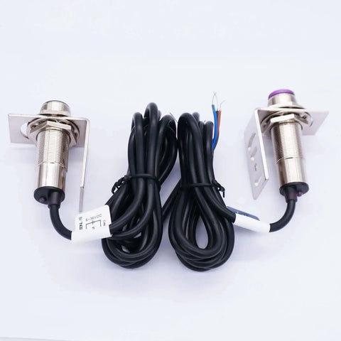 Indoor Wall Mounted Photoelectric Beam Sensor Pair, 0 To 20m Range, NPN Normally Open Proximity Switch, 6 To 36V DC, 3 Wire, 18mm Sensor Head