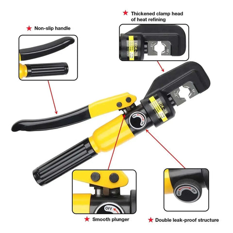 Hydraulic Crimp Tool 5 To 8 Ton Pliers For Cable Lug Crimping 4 To 70 Mm2, featuring non-slip grip and thickened clamp head.