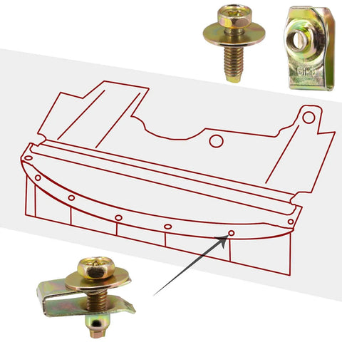 Heavy Duty 20x M6 1.0 Car Body Bolts With 10mm Hex Head And 17mm Washer Plus 20x U Nuts Clips Under Tray Splash Shield Fasteners Yellow Zinc Finish diagram