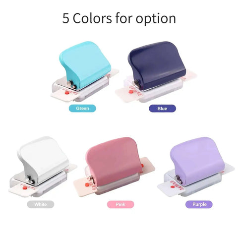 Five color options for Six Hole Loose-Leaf Paper Puncher for A4 A5 B5 Notebooks, including vibrant purple, green, blue, white, and pink.