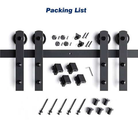 6 Ft Double Door Sliding Barn Door Hardware Track Kit With Straight Pulley Built To Last Heavy Duty Steel Black Powder Coat parts