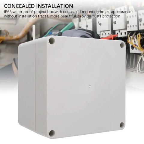 Rugged IP65 Waterproof Plastic Junction Box Enclosure for Indoor and Outdoor Use with easy concealed mounting and dust protection.