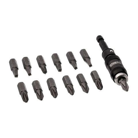 Pivot Bit Holder Set With Magnetic Bit Holder And 14 Screw Driving Bits For Tight Spaces Rapid Load And Quick Access In A Durable Plastic Case