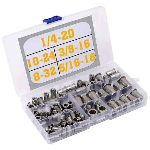 Stainless Steel Rivet Nuts Kit 77 Pcs Five Sizes 8-32 10-24 1/4-20 5/16-18 3/8-16 Threaded Insert Nutserts Rivnuts