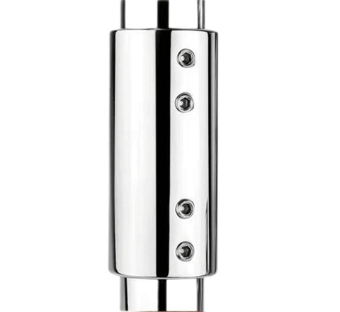 Stainless steel marine straight pipe connector, 25mm (1 in), chrome-plated with four set screws, 2-pack