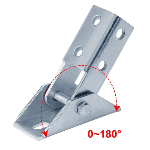 2 Pack Adjustable Swivel Strut Brace Fittings For 1-5-8 Inch Channel Hinged Base Brackets Three Sixteenth Inch Thick 0-180 Degree Adjustable