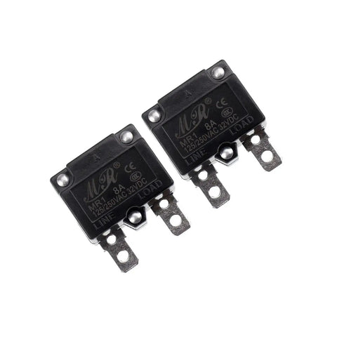 Two Five Pack Auto Reset Thermal Circuit Breaker 125 To 250V AC 32V DC 8A Overload Protector Switches for DIY projects.