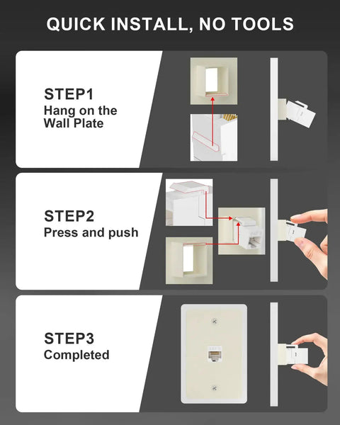 RJ45 Female To Female Ethernet Coupler Kit For Wall Plates And Patch Panels Cat6 Cat5e Cat5 Inline Keystone Jacks 20 Pack install steps