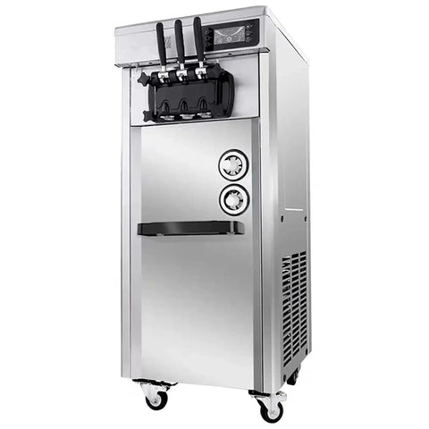 Front view of a stainless steel soft ice cream machine compatible with Five Piece Ice Cream Maker Replacement Sealing Rings Set With I Circle Silicone Seals And H Shape Gaskets For Soft Ice Cream Machines Easy To Install Durable Spare Parts Perfect Fit And Smooth Operation