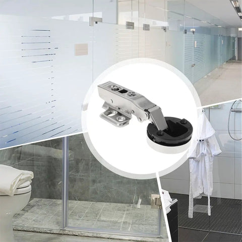 Four Pack Glass Door Hinges For Frameless Cabinets With Soft Close Dampers Built To Last High Strength Quiet Cabinet Hinges in a shower scene