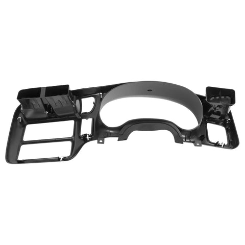 Dash Radio Bezel Cover Black ABS For 1998 To 2004 Chevy S10 Blazer GMC Jimmy, detached view, black plastic.
