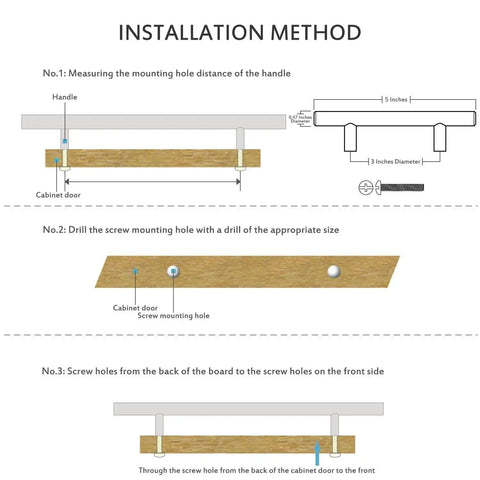 Installation guide for 30 Pack 5 Inch Cabinet Pulls Matte Black Stainless Steel Kitchen Drawer Pulls with 3 Inch Center to Center Hole.