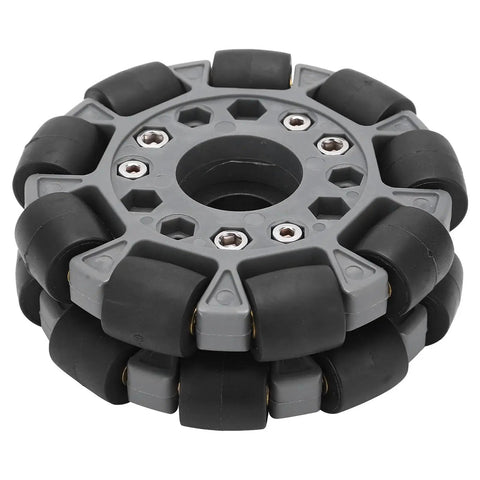 Omni Directional Robot Wheel Set With Rubber Rollers for Smooth 360 Degree Movement and Precise Rotation, 100mm Plastic Wheels