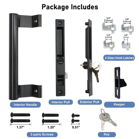 Sliding Glass Door Handle Set With Lock For Patio Doors Easy To Install Replacement For Damaged Hardware Exterior Lock For Security Fits One To One And One Eighth Inch Thick Doors Six And Five Eighths Inch Screw Hole Spacing Black Finish