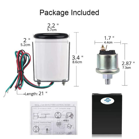 Package includes components of Oil Pressure Gauge Kit 0 To 100 PSI 52mm 2 Inch Illuminated White Backlight Red Needle Black Dial